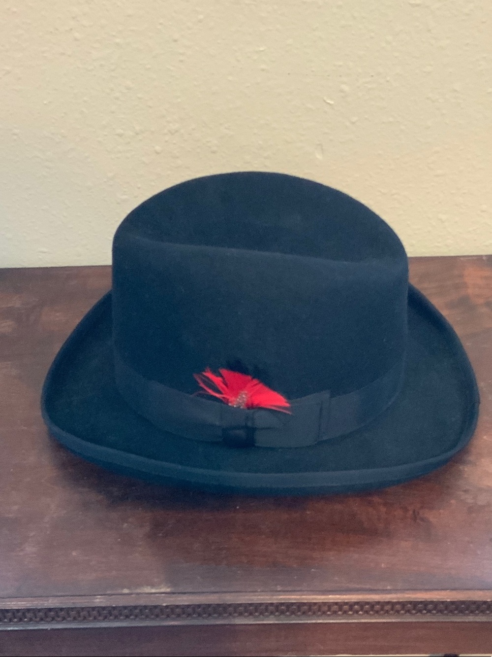 Black Wool Fedora with Red Feather Accent. Godfather hat by SCALA CLASSICO